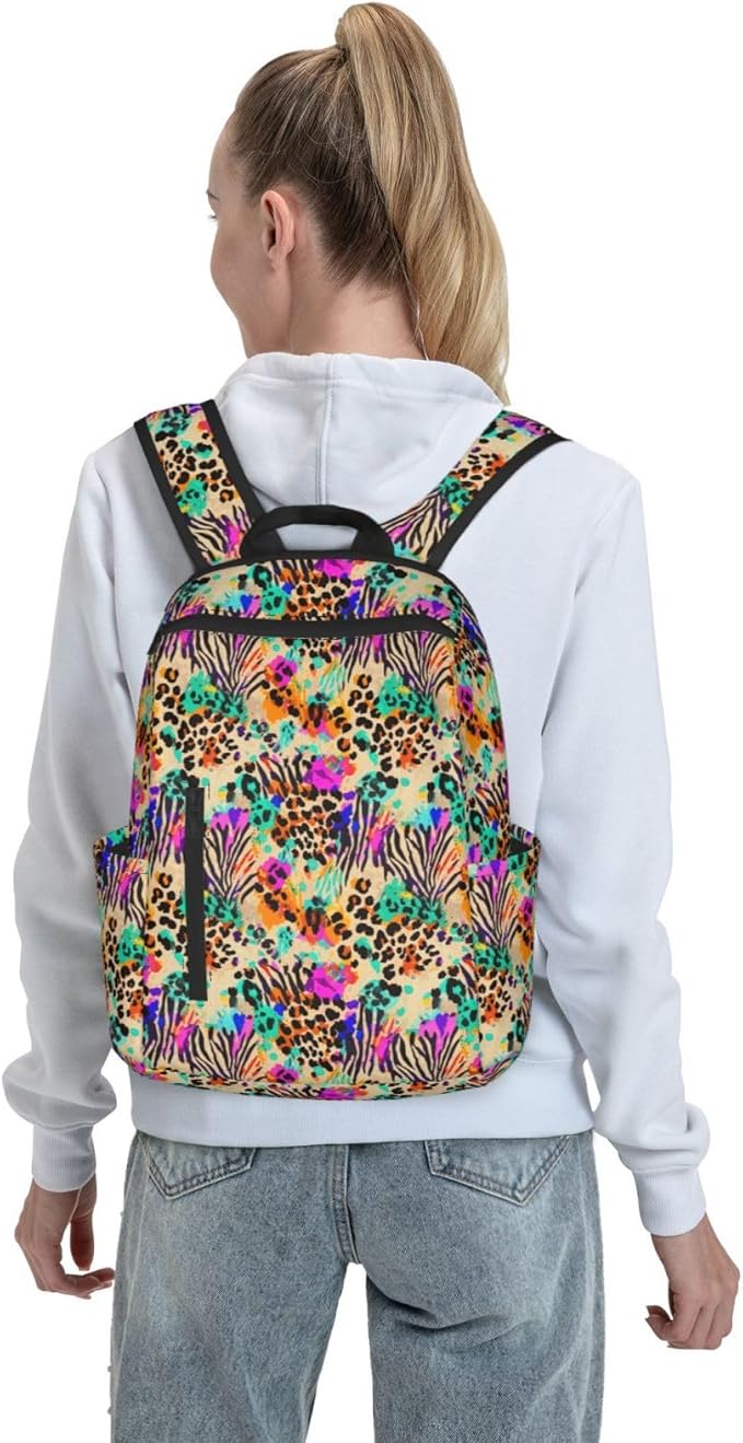 Rainbow Animal zebra tiger Cheetah Leopard Print splatter Lightweight Backpack Leisure Rucksacks Durable Business Daypack for Outdoors Bicycle
