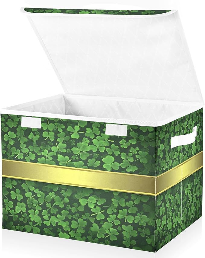 Christmas Storage Baskets with Lids St. Patrick's Day Collapsible Bins Stackable Fabric Linen Baskets Closet Organizer Container 16.5x12.6x11.8