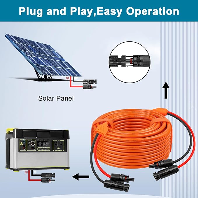 Solar Panel Extension Cable 20FT - MOOKEERF 10AWG+14AWG Solar Wire with Female &amp Male IP68 Waterproof Connector for RV Photovoltaic Systems Home Boat Solar Panels Car