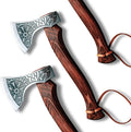 Fenrir &amp Vegvisir Camping Hatchet – Hand-Forged Tomahawk Axe with Premium Leather Sheath | Ideal for Camping Throwing &amp Outdoor Use
