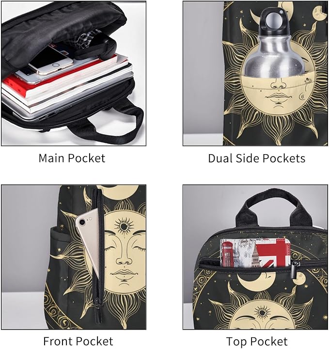 Anti Theft Laptop Backpack Travel Backpacks Bookbag for Women &amp Men College Backpack (tarot card magic boho Vintage Sun Moon Stars)