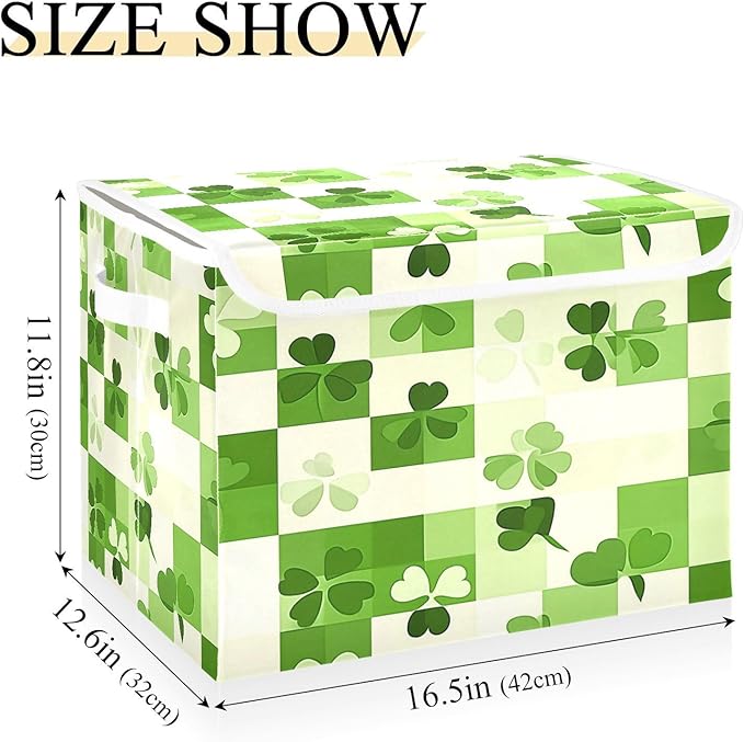 Clover Checkered Background Fabric Storage Bins with Lids and HandleFoldable Storage Bins with LidsCloset Organizers for Clothes Storage Room Organization Office Storage Chest Organizer