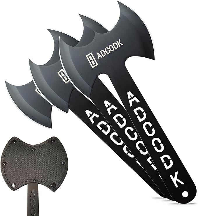 Throwing Axes and Tomahawks with Black Coated Letter Handle 11 inch Full Tang Double Bit Throwing Axe Set with Sheath Viking Axe Throwing Game for Recreation and Competition