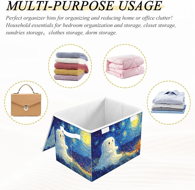 AIXIWAWA Lidded Storage Cube (Painting Cute Halloween) Fabric Foldable Closet Bins with Flip Lid and Handles Organizer Basket Container 16.5 x 12.6 x 11.8 IN