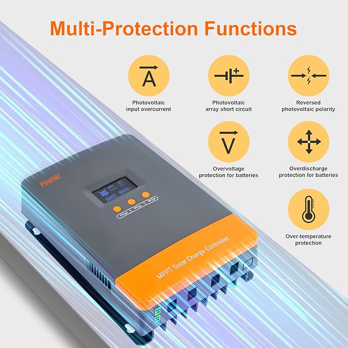 PowMr 80A MPPT Solar Charge Controller 12V 24V 36V 48V Auto Solar Controller PV Input Max 160V Supports up to 12 Parallel Connections Fit for AGM Gel FLD and Lithium【Update - Supports Parallel】