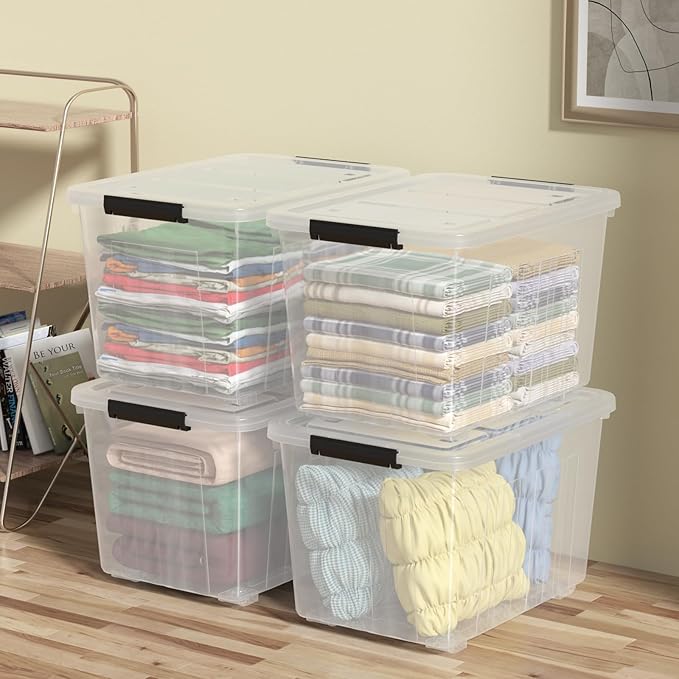 4-Pack Secure Latch Clear Plastic Storage Organizer Bins 70 L Heavy-Duty Container Boxes with Lids for Home Office and Garage