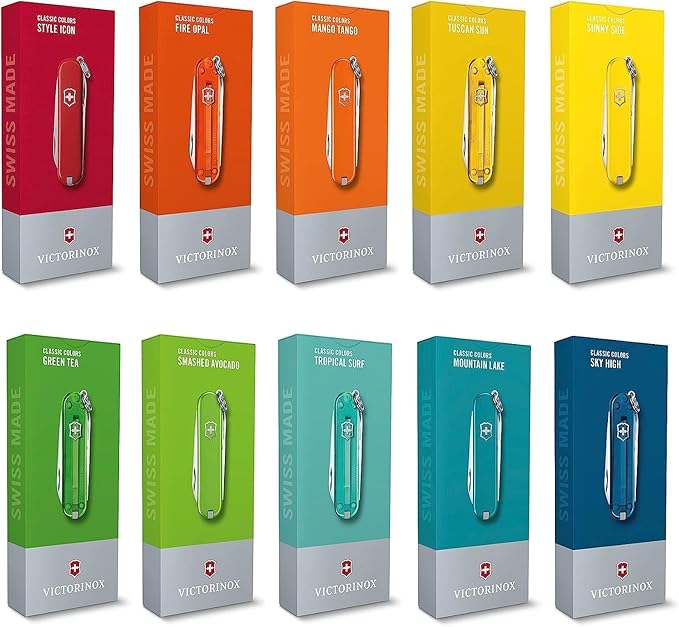 Victorinox Classic SD Swiss Army Knife Compact 7 Functions Swiss Made Pocket Knife with Small Blade Screwdriver and Key Ring - Falling Snow (White)
