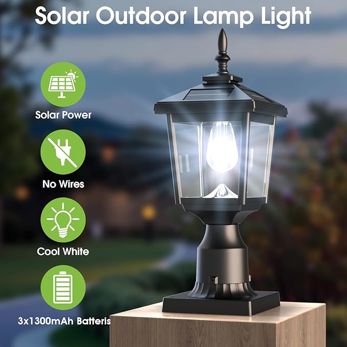 Greluna Solar Post Light Outdoor 60 Lumens Dusk to Dawn Lamp Post Light Solar Powered &amp Waterproof Fits 6x6 Wooden Posts 3 Inch Poles for Garden Pathway Driveway Fence &amp Yard（Cool Whit