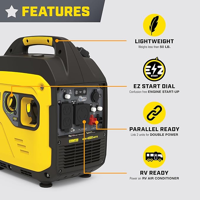 Champion Power Equipment 4000-Watt RV Ready Portable Inverter Generator with Quiet Technology and 3 Year Warranty