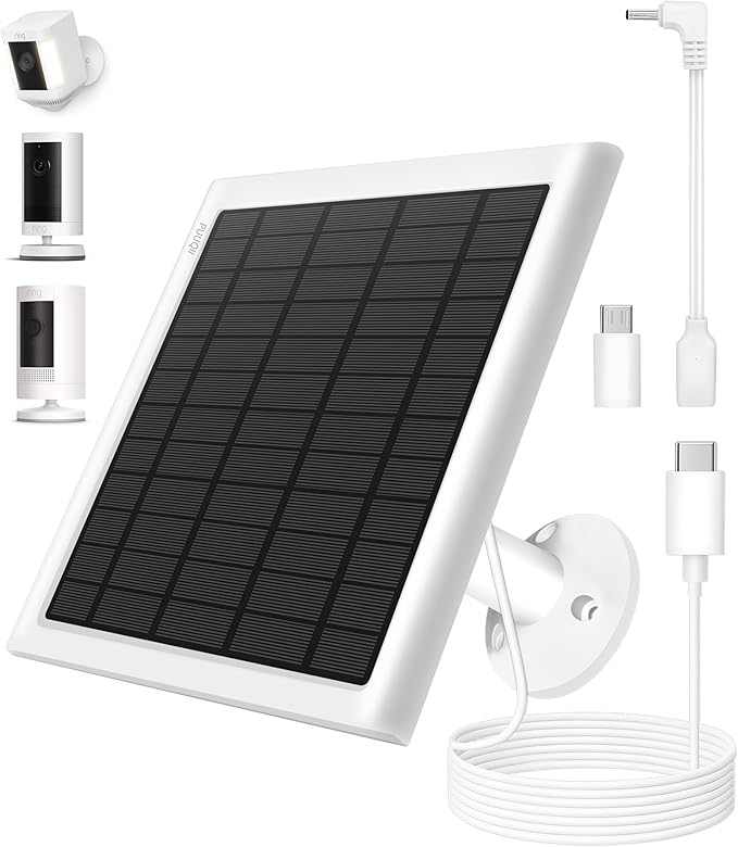 8W Solar Panel for Ring Camera Solar Panel Charger Compatible with Ring Stick Up Cam/Pro Battery Spotlight Cam/Pro/Plus Battery Includes Barrel Plug to USB-C Adapter IP65 Waterproof 10ft Cable