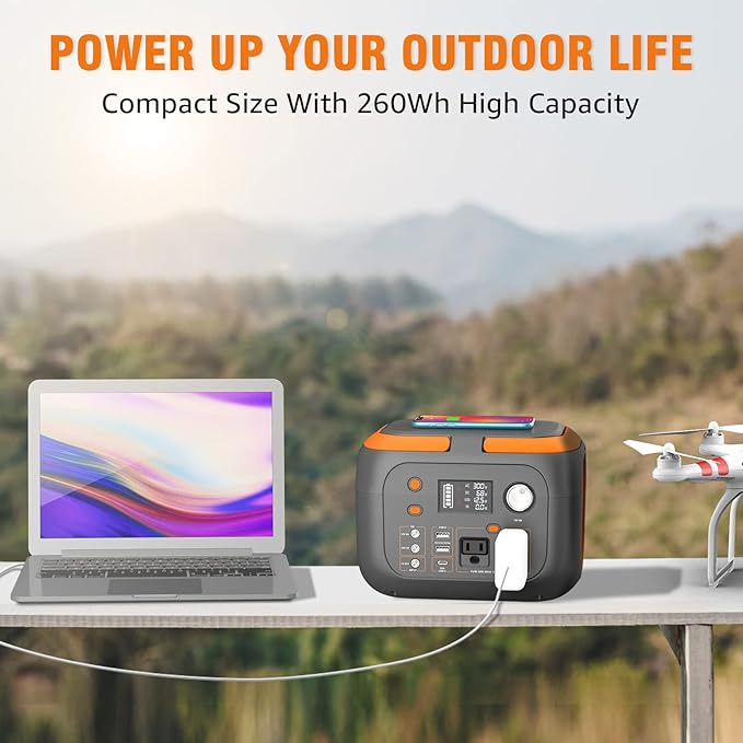 SinKeu 300W Portable Power Station 260Wh/70400mAh Outdoor Solar Generator Mobile Lithium Battery Pack 110V Outlet Solar Power Banks Camping Power Supply for Laptop Hurricane Supplies