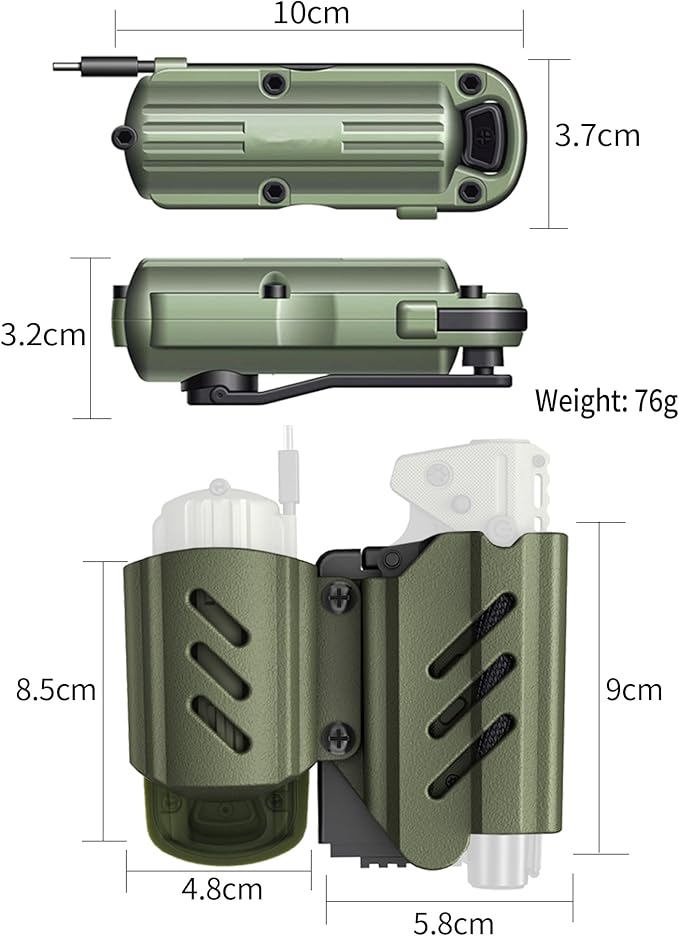 sayram Survival Multi Tool - 4-in-1 Tactical Knife Rechargeable Flashlight Pulse Arc Lighter Hand Crank Generator for Emergency Camping &amp Outdoor (Belt Sheath Included) (Black)