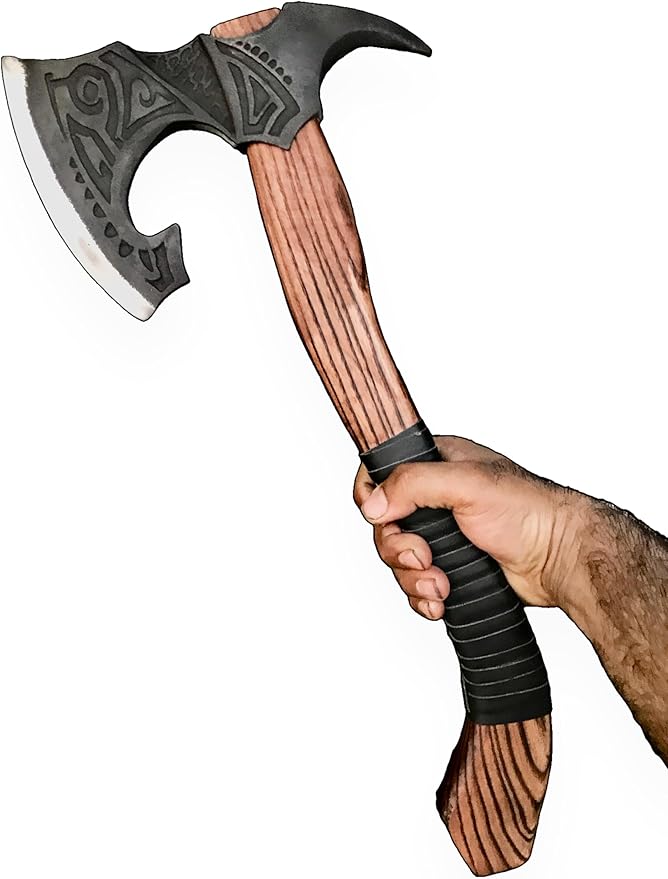 [OLDZ CRAFTZ] 22”Two Handed Large Berserker AxeReal Large Norse AxeScandinavian Style Viking Axe Double Headed ax Functional Viking ax History of Viking and Norse Mythology (Fully Forged Axe)