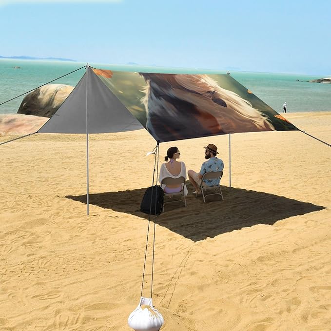 ALAZA Dog with Yellow Butterfly Beach Tent Sun Shelter Portable Canopy Sunshade for Outdoor Camping Picnics Backyard Fun 10x9 ft