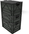 SIDIO CRATE Starter Pack - Two Full Size and One Half Size Heavy Duty Stackable Storage Bins Totes with Lids and Dividers - Durable Organizer for Home Office Garage and Outdoor Use - Stealth