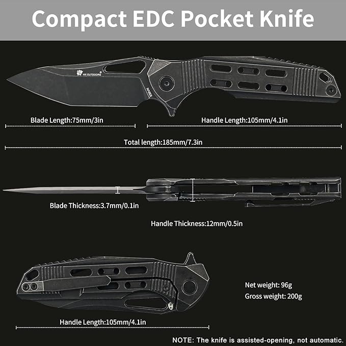 HX OUTDOORS Pocket Knife with Clip High End S35VN Steel Folding Pocket Knife with Titanium Alloy Handle EDC Knife for Camping Hiking Survival Outdoor Pocket Knives for Men