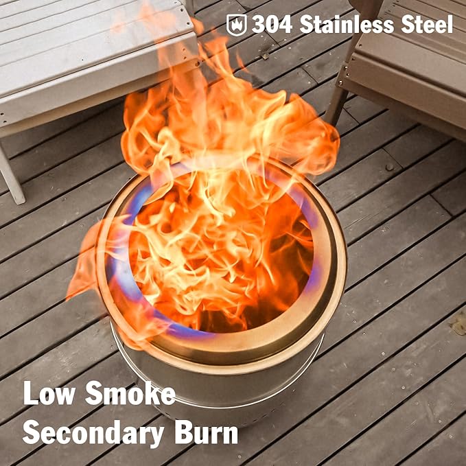 BRIOPAWS Large Smokeless-fire-pit Outdoor | 19 IN | 304 Stainless-Steel-Firepit | Portable Solo Fire Pits for Outside Camping | Low Smoke Stove | Wood Burning Chimenea Inclu. Bag BBQ Forks Handles