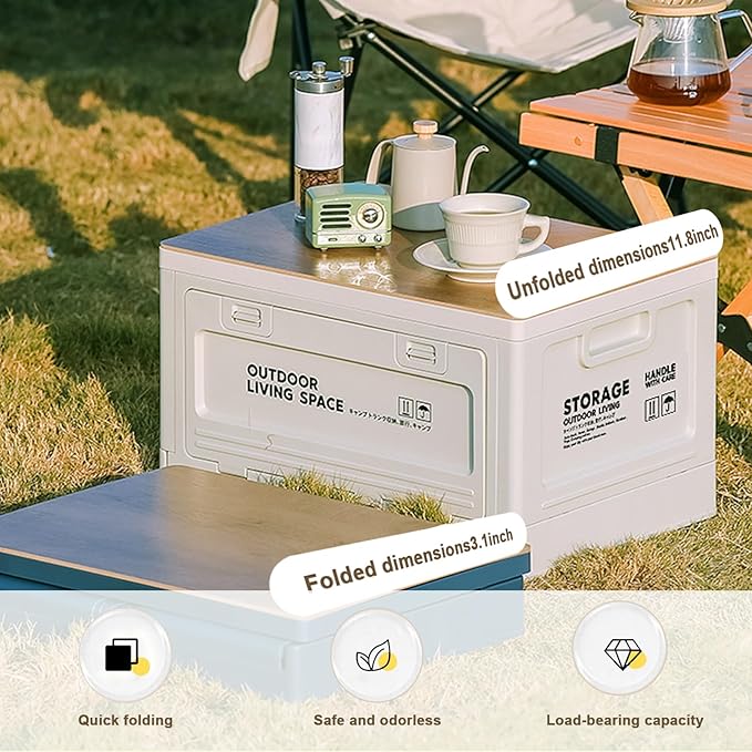 【3-Side Opening 50L Storage Bins with LidsPortable Foldable Storage Box Plastic Stackable Storage Bin for Camp Car RV Office (White)