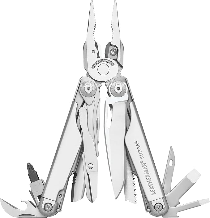 LEATHERMAN Surge - Heavy-duty multipurpose multi-tool with 21 tools including full-size lockable blades regular and needlenose pliers and wire cutters DIY tool made in the USA in stainless steel