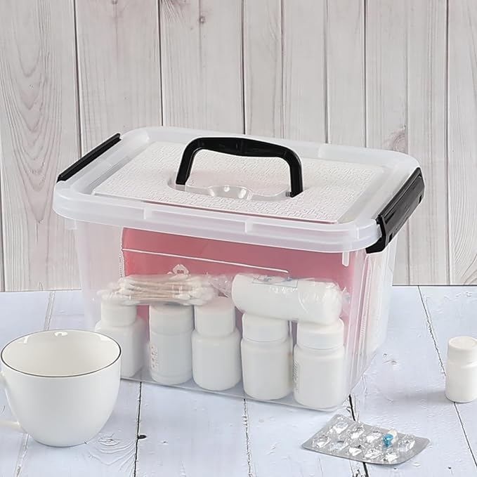 4 Packs Plastic Stackable Storage Container Bin with Lid and Latch Plastic Latching Box with Handle 5 L