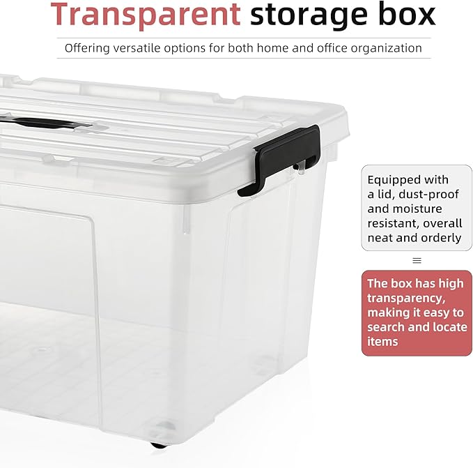 2 Packs 105 Quarts Heavy Duty Storage Bins with Lids Wheels Plastic Storage Containers - Locking Lid Stackable Clear Bins for Garage/Closet Crush-Proof Design (2 100L with Wheels)