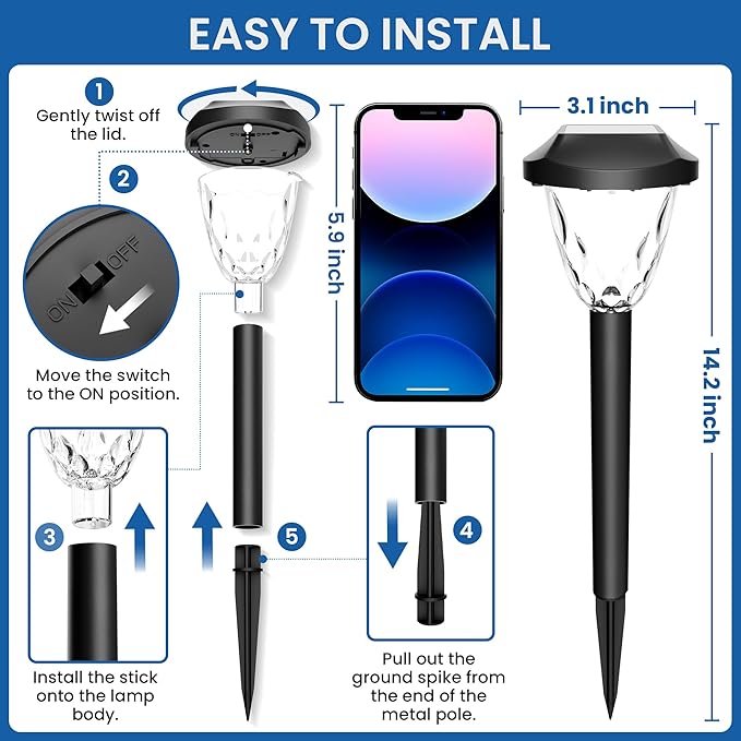 GIGALUMI 16 Pack Solar Outdoor Lights Bright Solar Pathway Lights with Great Pattern Waterproof Auto On/Off Light for Outside Garden Walkway Driveway Lawn Pathway