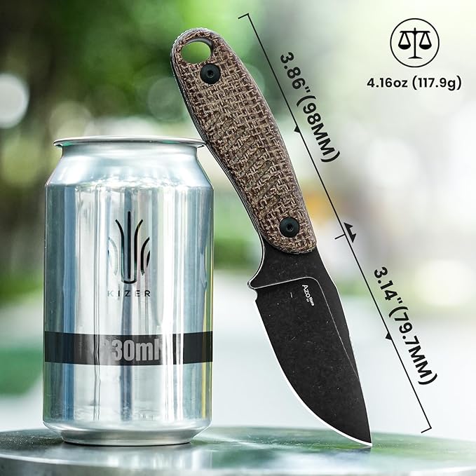 Kizer Hare Fixed Blade Knife with Sheath 3.14 D2 Steel Blade EDC Hunting Knife with Burlap Micarta and Black G10 Handle Small Survival Knives Outdoor Camping Knives for Men Women 1077M3