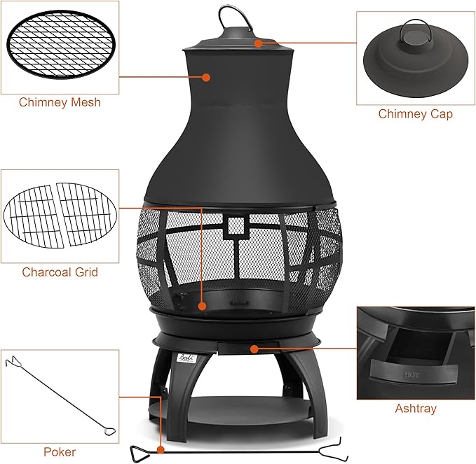BALI OUTDOORS Fire Pit Wood Burning Chiminea Outside Fireplace Patio Small Firepit Size 17.7 W x 35.6 H Brown-Black