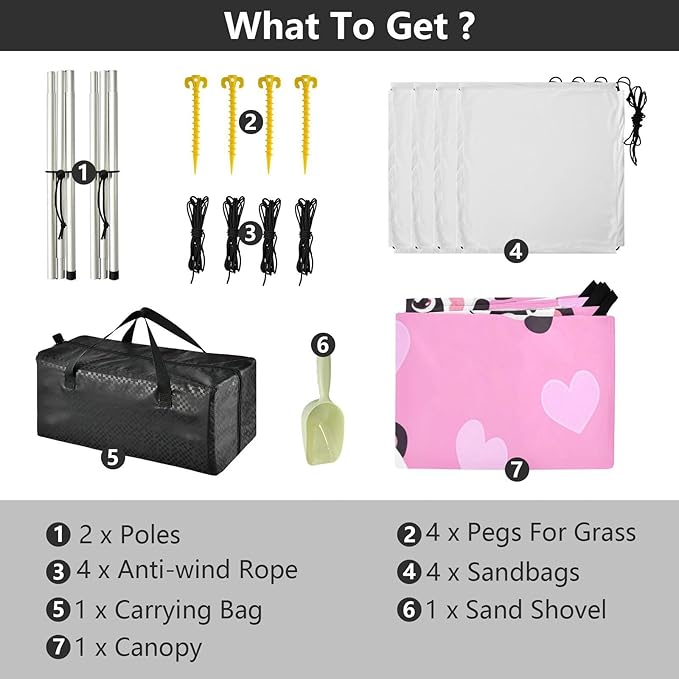 xigua Panda Beach Tent Sun Shelter with Carrying Bag - Silver Coated Oxford Fabric Beach Canopy for Beach Camping Fishing - Includes Windproof Ropes Sandbags &amp Stakes