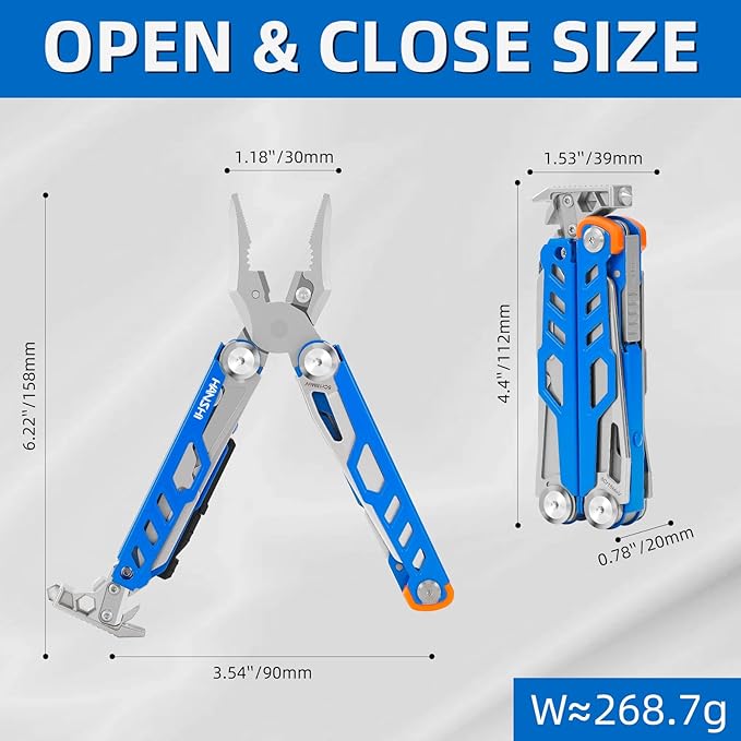 HANSHI Multitool Pliers 22-in-1 YG10 Tungsten Steel Multi Tool with ScissorsReplaceable Wire Cutters Flint Window Breaker Back ClipIdeal for Camping Survival and Gift(Blue)