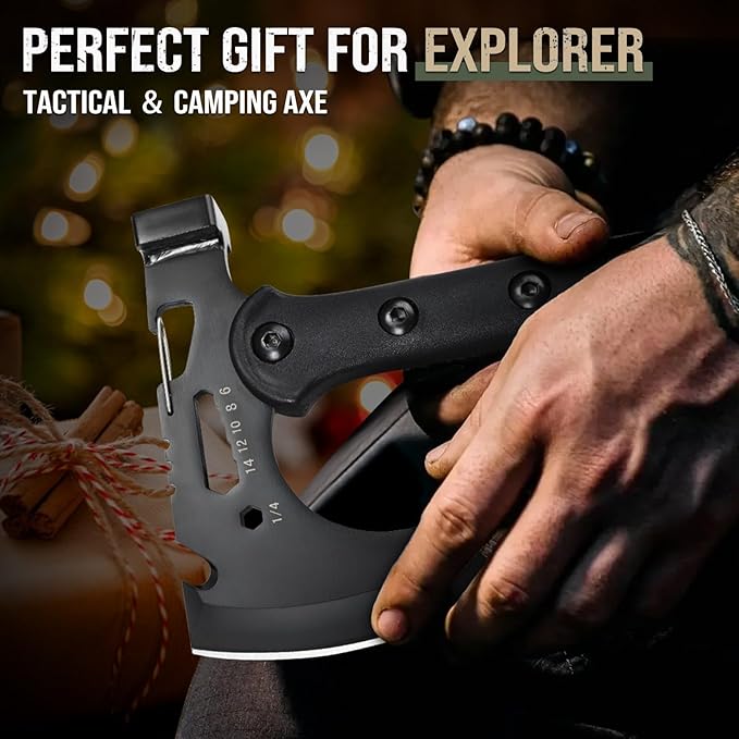 Freelander Camping Axe with Sheath Sharp Tactical Hatchet Axe with Clip and Bottle Opener Multi-Functional Hammer Tactical Tomahawk Survival Tomahawk Axe for Camping (Black 15 Inch)