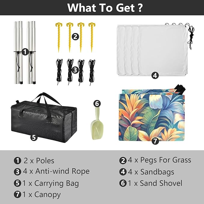 Spring Artistic Flowers Beach Tent Sun Shelter Set UPF50+ UV Protection 10.5 x 9.19 FT Camping Shade Canopy with Sandbags Sand Anchors Carrying Bag and Others