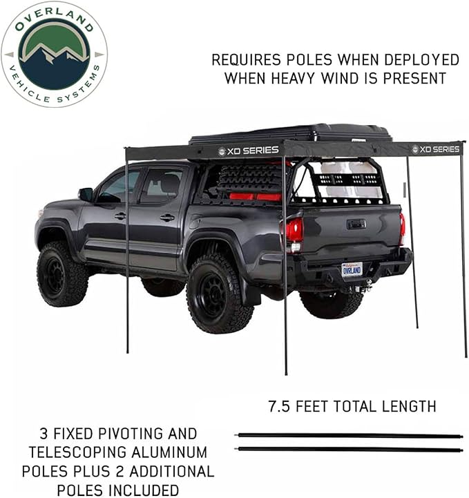 Overland Vehicle Systems - XD Nomadic 270 LTE - Awning w/Lights Passenger Side Black Trim w/Black Travel Cover