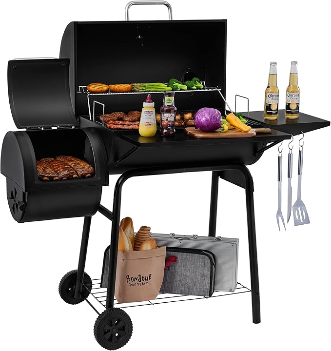 Royal Gourmet CC1830S BBQ Charcoal Grill and Offset Smoker | 823 Square Inch cooking surface Outdoor for Camping | Black