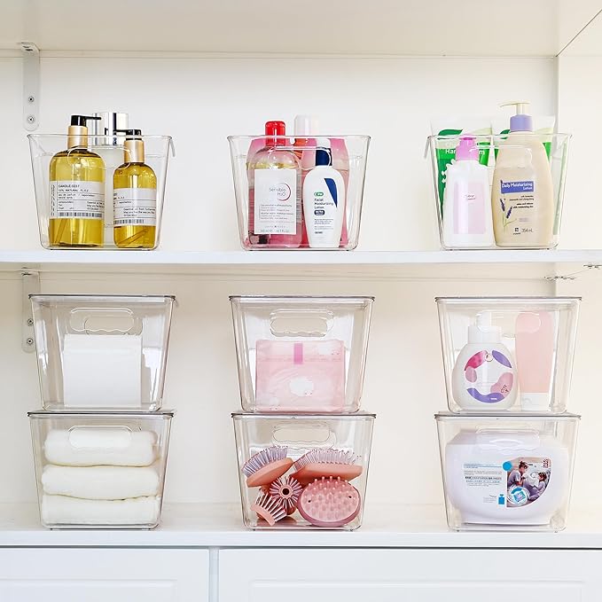 Vtopmart 8 Pack Clear Stackable Storage Bins with Lids Large Plastic Containers with Handle for Pantry Organization and StoragePerfect for Kitchen Fridge Cabinet Bathroom Organizer