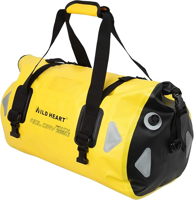 WILD HEART Waterproof Motorcycle Duffel Bag PVC500D Double-bottom With Rope Straps and Inner Pocket 40L 66L 100L for Kayaking Camping BoatingMotorcycle