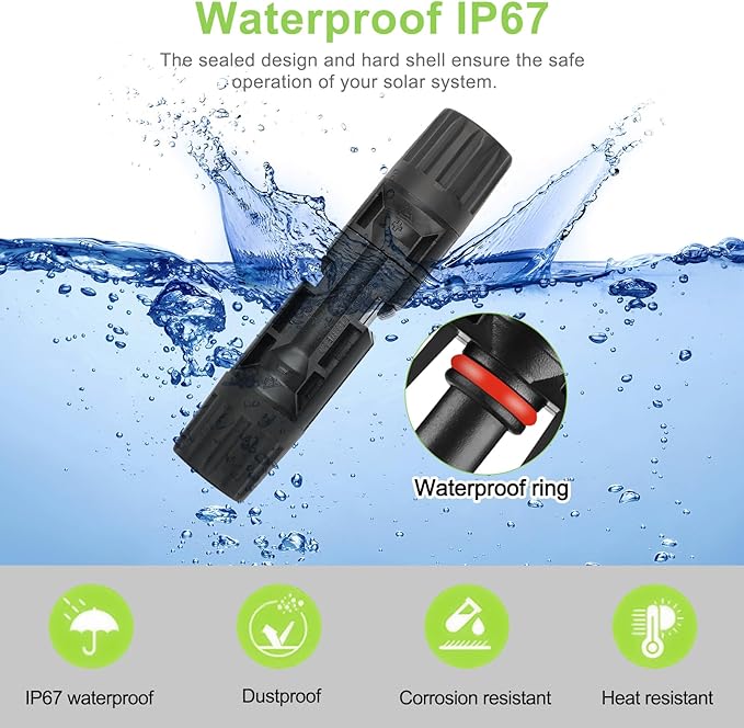 MC4 Solar Connectors 30 Pairs/60pcs Solar Panel Cable Connectors Waterproof IP67 1000V 30A Male/Female Connector with 2 Pack Wrenches