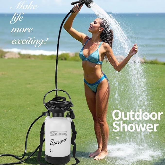 Luocute Portable Shower 5L Outdoor Camping Shower Pump with 360Deg Rotating Nozzle and Pressure Release Valve for Hiking Travel Beach Pet Car Wash