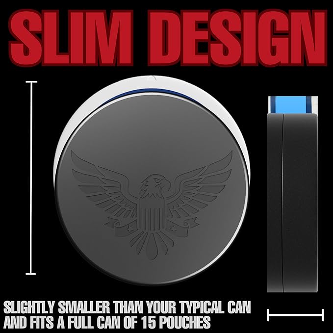 ZPACK Magnetic Zyn Metal Can Holder Metal Container Carved Tin with Magnetic Closure Aluminum Container Slim Pouch Can Gift for Him – Engraved Logo Black (Eagle)