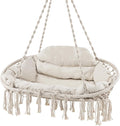Tangkula 2-Person Hanging Hammock Chair Boho Style Macrame Hammock Swing with Soft Cushions Tassels Indoor Outdoor Cotton Rope Hanging Swing Chair for Bedroom Porch Balcony