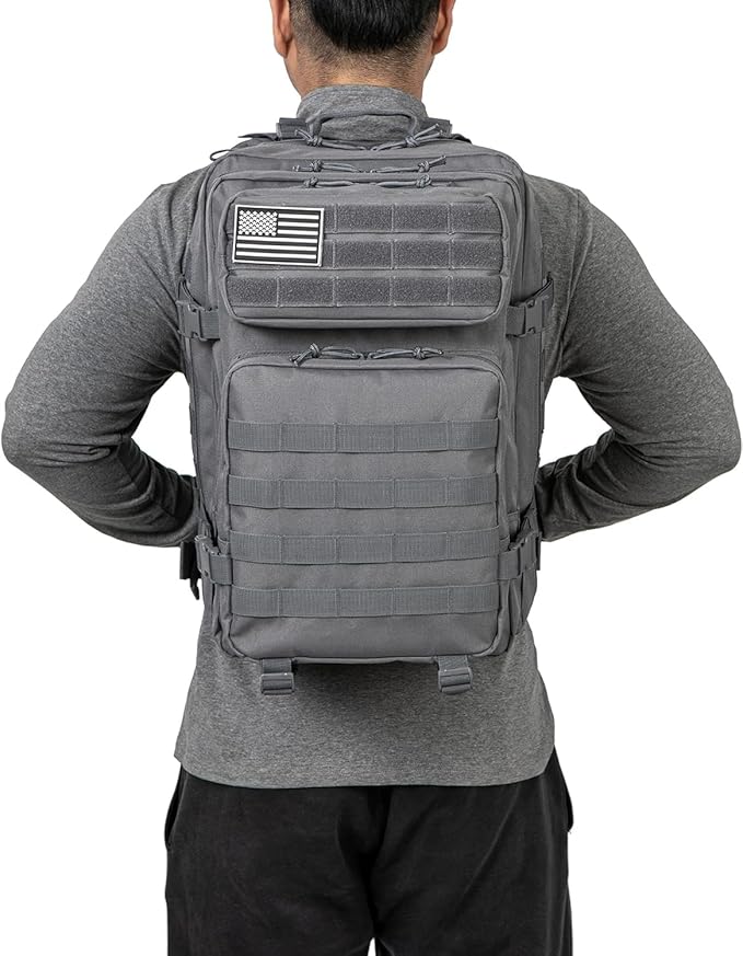50L Tactical Backpack Training Gym Fitness Bag Outdoor Hiking Camping Army Molle Backpacks for Men Travel (Grey)