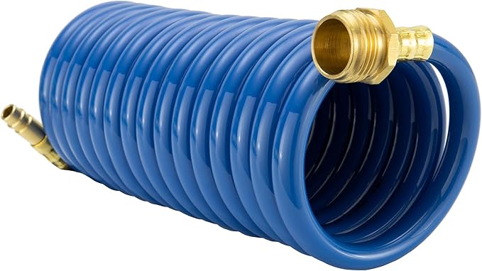 RecPro RV Exterior Shower Hose | 15' Blue Coiled Hose | Optional Flexible Quick Connect Sprayer | UV Resistant (No Sprayer)