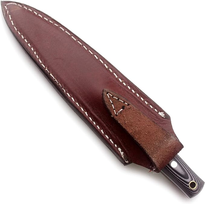 Handmade Damascus Steel Fixed Blade Bowie Knife for EDCHuntingSurvivalCampingBushcraftand Fishing-Fixed Blade Dragger-Full Tang Micarta Handle with Cowhide-Leather Sheath -DCX 22-290