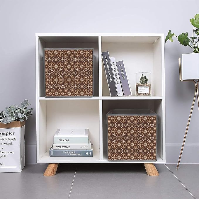 Space-Saving Fabric Storage Cubes Aztec Native American Southwestern Boho Brown Collapsible Baskets with Handles Stylish Storage Solution for Home