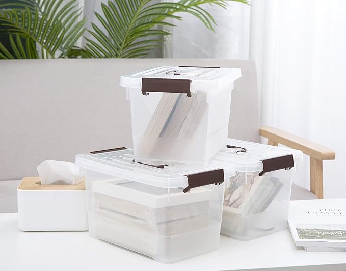 4 Pack-Plastic Storage Bins with Lids and Handle Clear Plastic Latching Box for Storage Stackable Storage Containers for Organizing Multi-Purpose 7 Quart