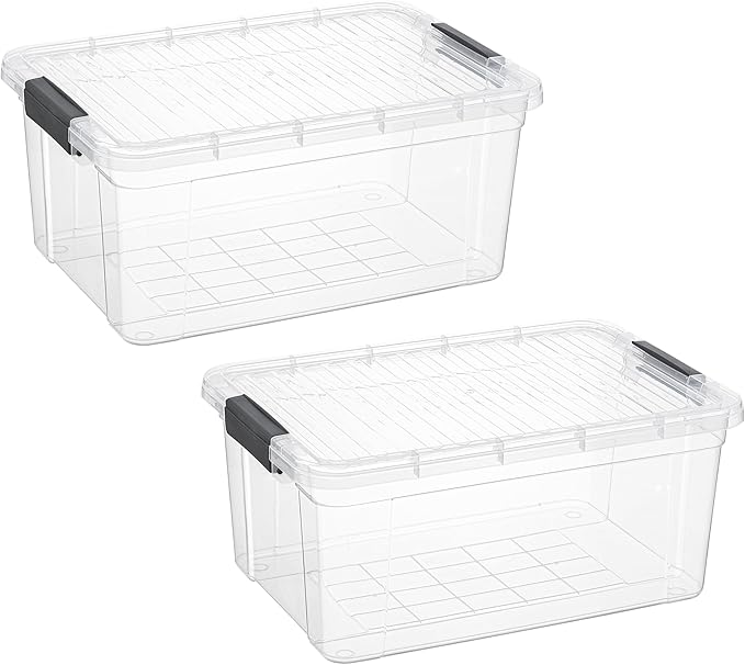 Superio Storage Bins with Lids- 2 Pack 21 Qt Clear Boxes for Organizing Stackable Plastic Containers- BPA Free Non-Toxic Odor Free Organizer for Home Office Dorm