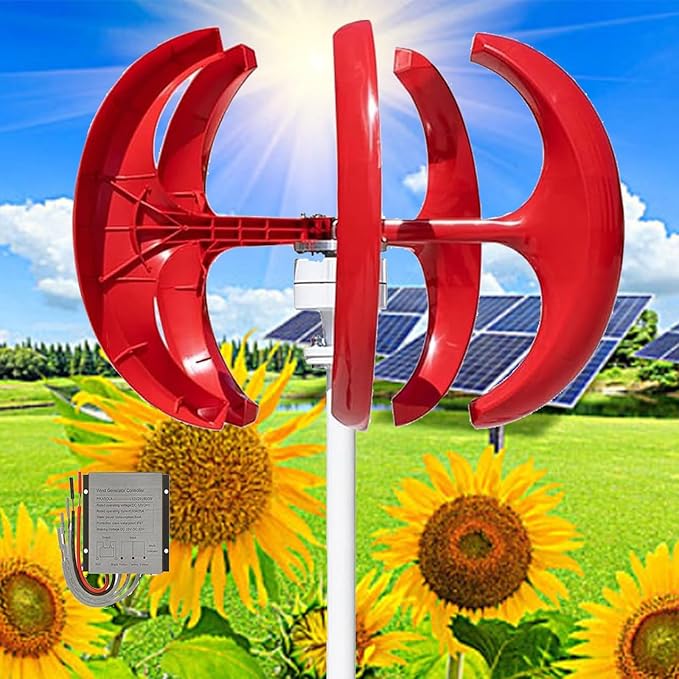 16000W Wind Turbines Generator5 Blades 12V/24V/48V Vertical Axis Wind Turbines Generator Kit3 Phase AC Permanent Magnet Generator Kit for Home Hybrids Streetlight Use(Red48V)