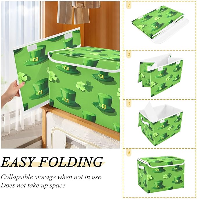 St. Patrick's Day Hat Fabric Storage Bins with Lids and HandleFoldable Storage Bins with LidsCloset Organizers for Clothes Storage Room Organization Office Storage Chest Organizer
