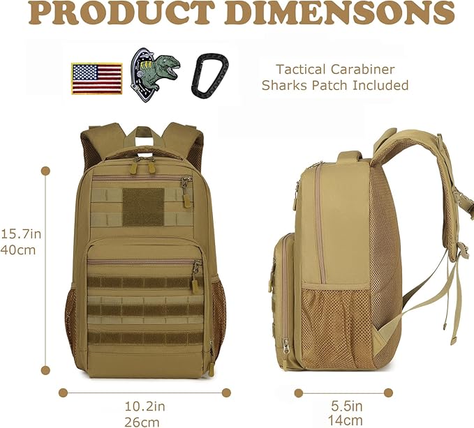 Kids tactical Backpack for Boys School Bag 20L mini Children Backpack for Outdoor Camping Travel (Brown)