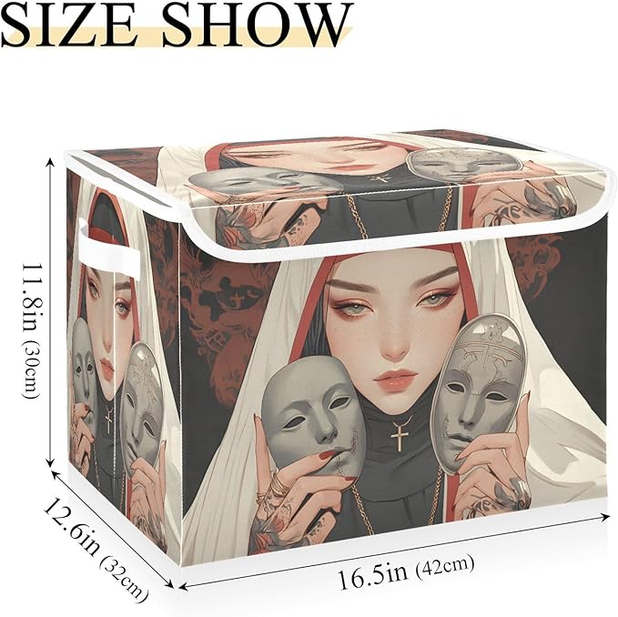 AIXIWAWA Lidded Storage Cube (Anime Cool Lady) Fabric Foldable Closet Bins with Flip Lid and Handles Organizer Basket Container 16.5 x 12.6 x 11.8 IN